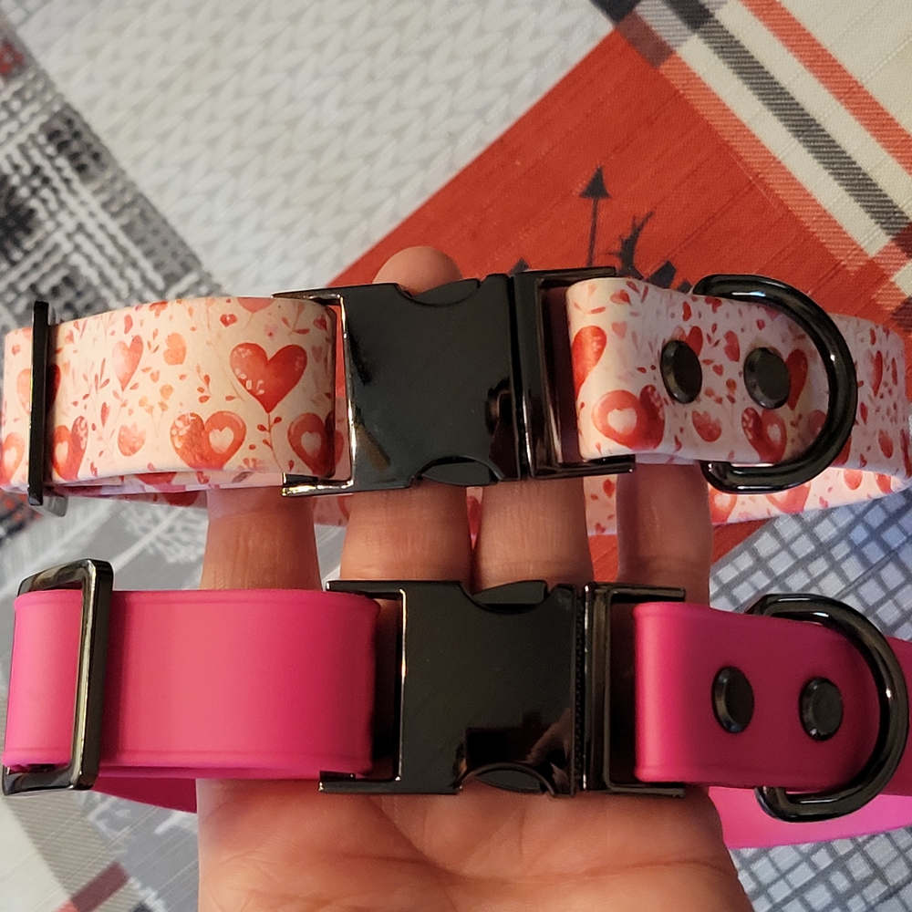 Heart Pattern and Pink Dog Collars Waterproof Biothane